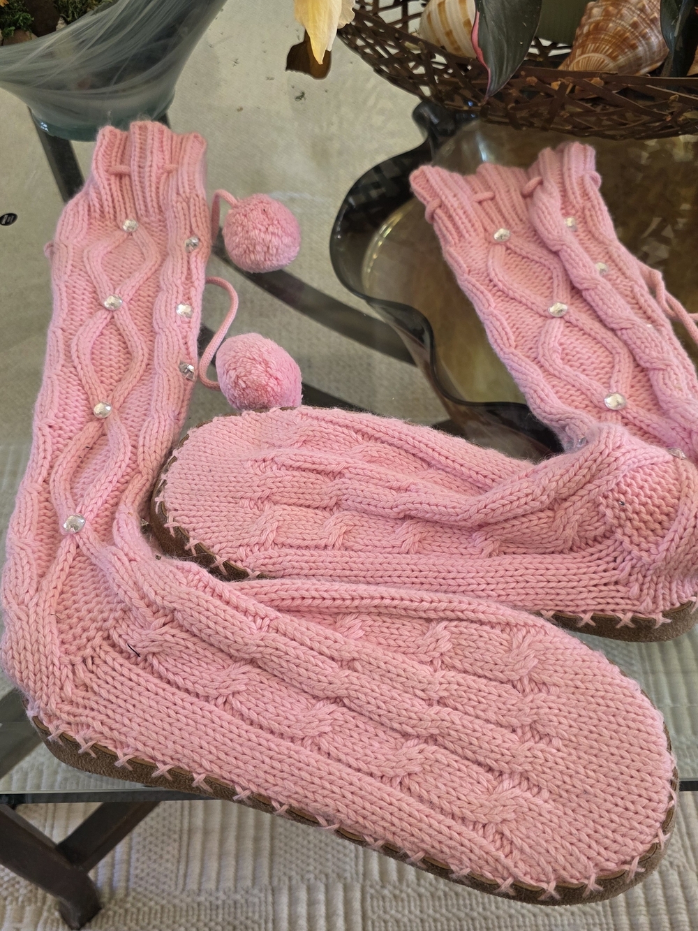 PINK Victoria's Secret Pink Cable-Knit Pom-Sock Slippers 2009